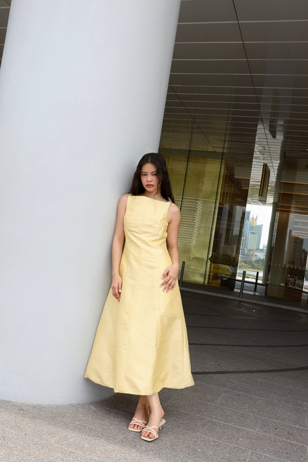 The Amilie Midi Dress in Mulberry Silk - Yellow
