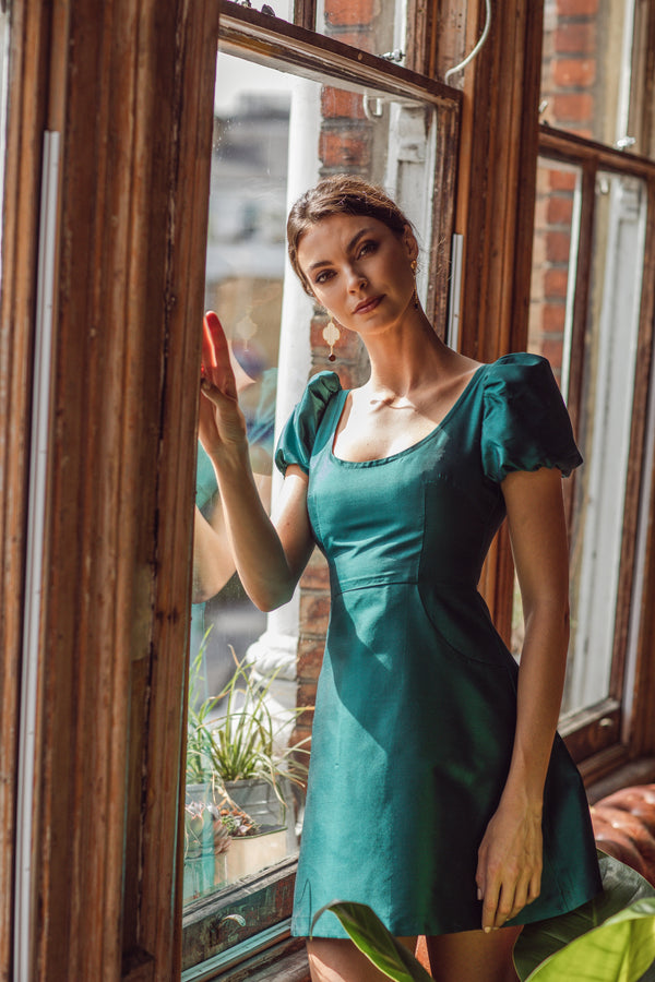 The Cleo Mini Dress in Emerald Green