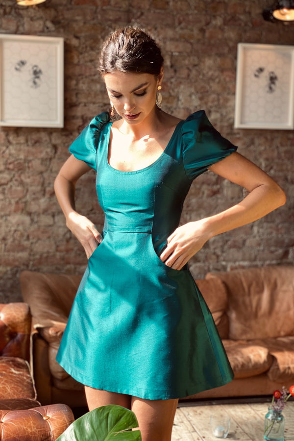 The Cleo Mini Dress in Emerald Green